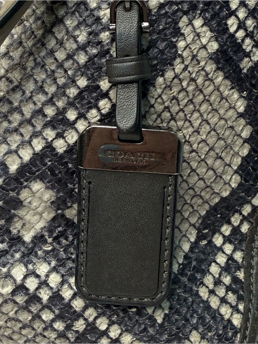 Coach Snake-Embossed Leather Beige and Black Hand Bag - Picture 9 of 12